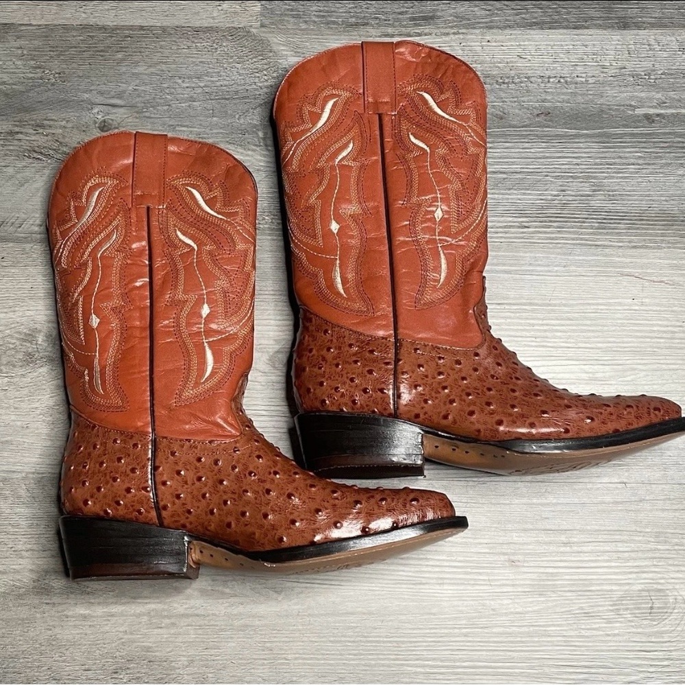 Nicasio Men’s Western Ostrich Faux Leather Brown Cowboy Boots Made in MexicoSz 8